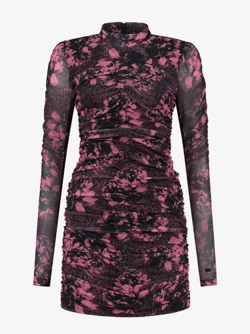 Aangesloten jurk met all-over print