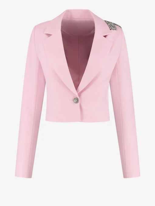 Cropped blazer met glitter strik