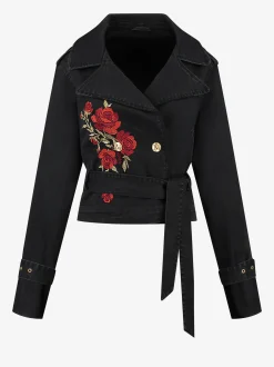 Cropped trenchcoat met embroidery
