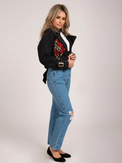 Cropped trenchcoat met embroidery