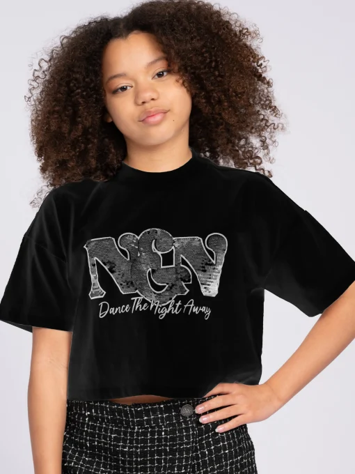 Cropped T-shirt met pailletten NIK&NIK logo