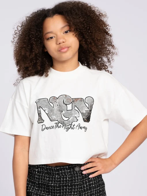 Cropped T-shirt met pailletten NIK&NIK logo