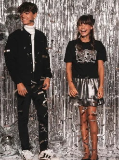 Cropped T-shirt met pailletten NIK&NIK logo
