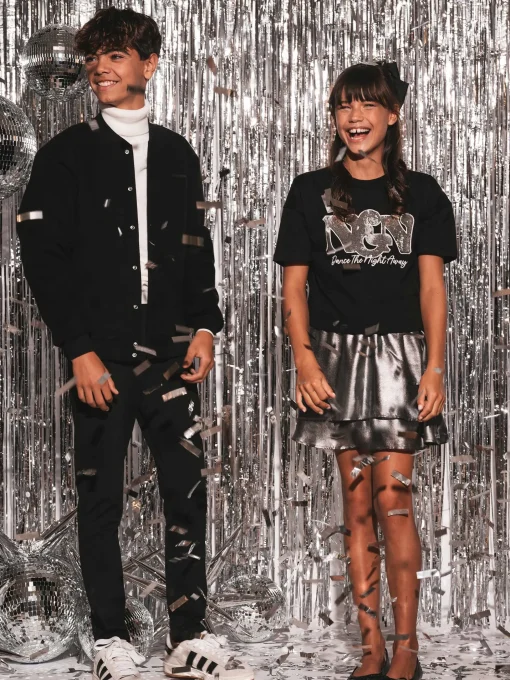 Cropped T-shirt met pailletten NIK&NIK logo