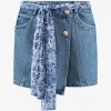 Denim skort met gekruiste tailleband