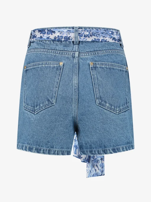 Denim skort met gekruiste tailleband
