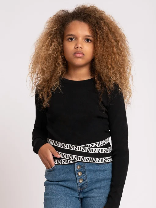 Fitted top met logo tailleband