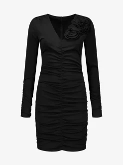 Gedrapeerde jurk met bloem detail