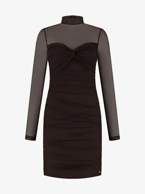 Gedrapeerde jurk met mesh en een col