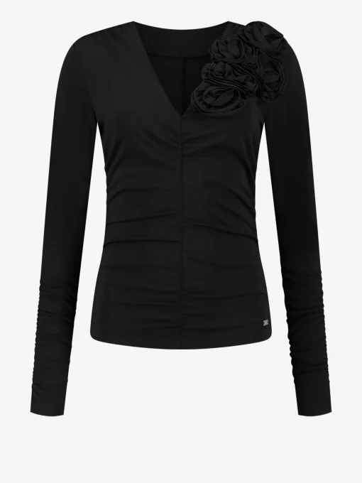 Gedrapeerde top met bloem detail