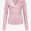 Gedrapeerde top met bloem detail