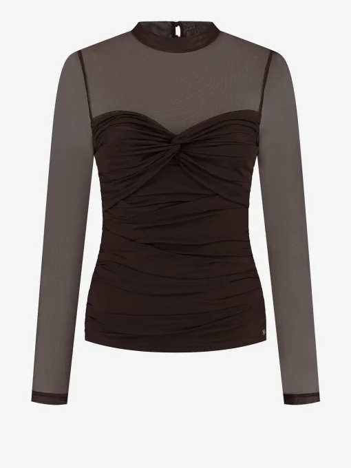 Gedrapeerde top met mesh en een col