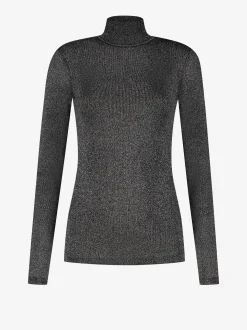 Geribbelde glitter top met col