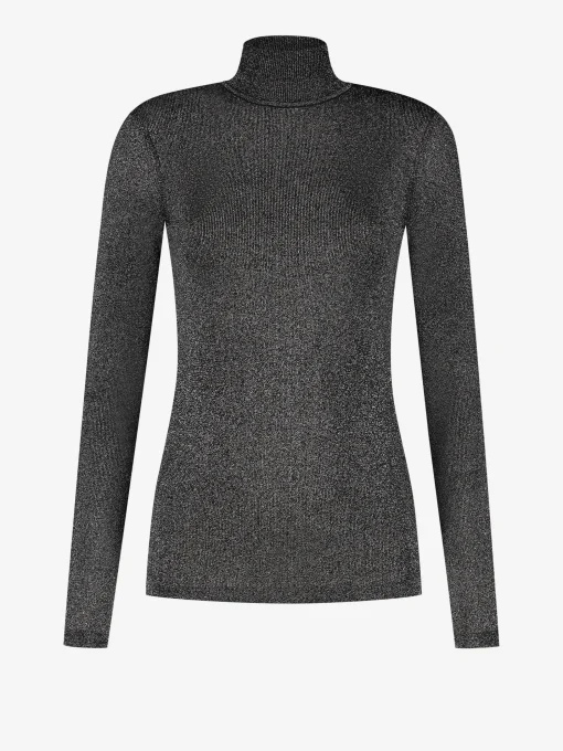 Geribbelde glitter top met col