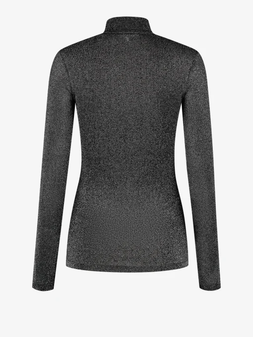 Geribbelde glitter top met col