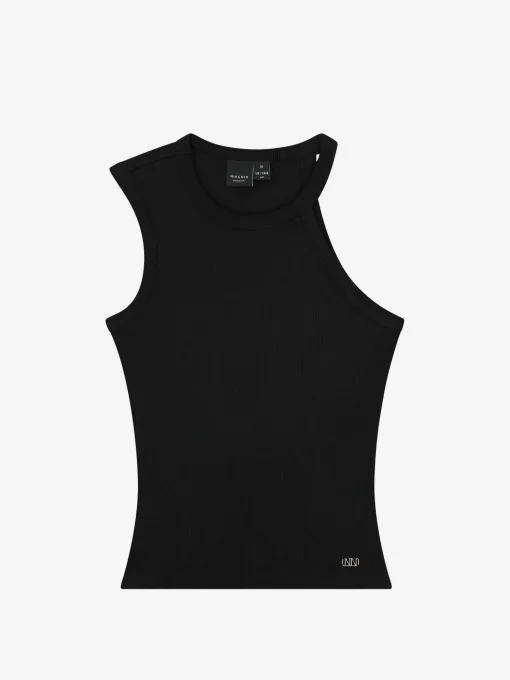 Geribbelde one shoulder top