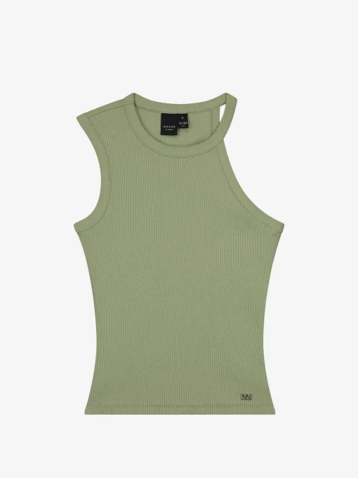 Geribbelde one shoulder top