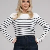 Geribbelde top met strepen en knoopdetails