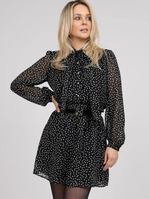 Gestippelde jurk met strik detail