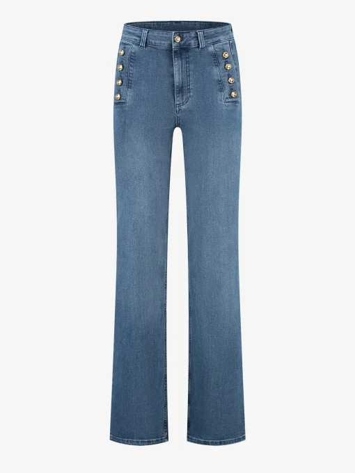 High rise jeans met knopen