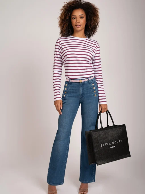 High rise jeans met knopen