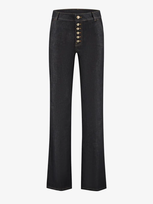 Jeans met rechte pijpen en rij knopen