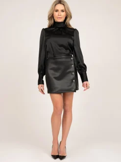 jurk met blouse top en leren-look onderkant