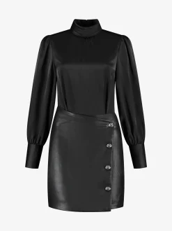jurk met blouse top en leren-look onderkant