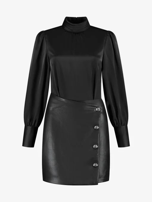 jurk met blouse top en leren-look onderkant