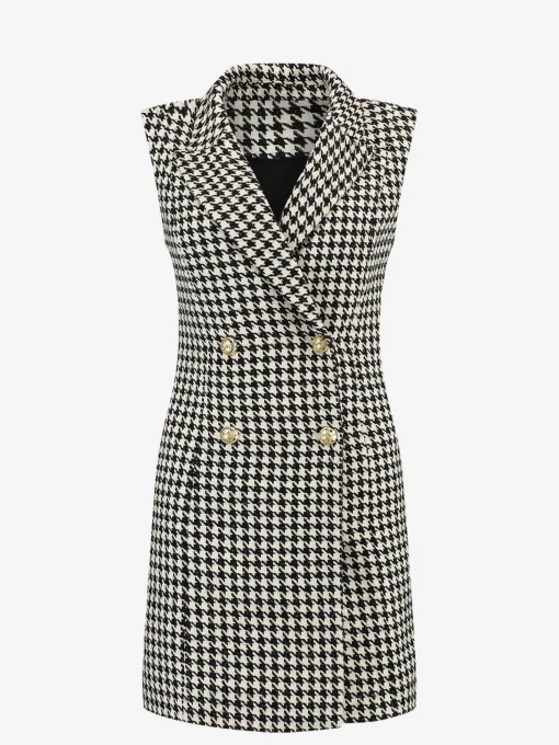 Jurk met pied-de-poule patroon