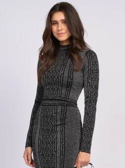 Korte glitter top met col en logo patroon