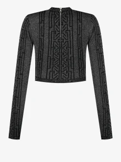Korte glitter top met col en logo patroon