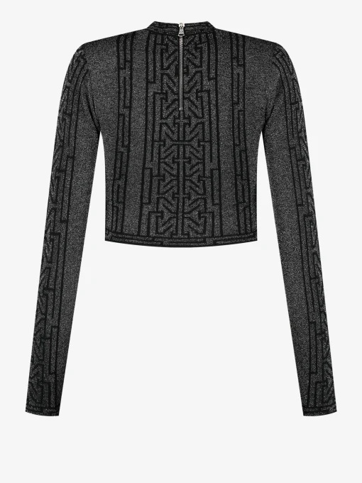 Korte glitter top met col en logo patroon