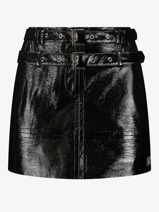 Lakleren rok met lage taille