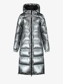 Lange puffer jas met metallic look