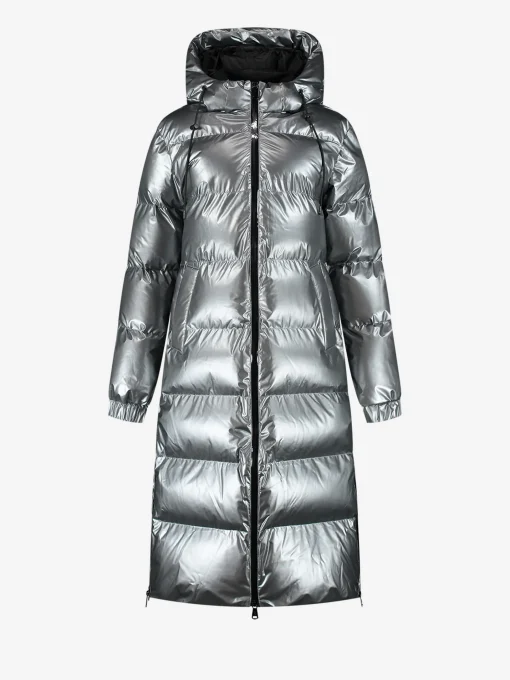 Lange puffer jas met metallic look