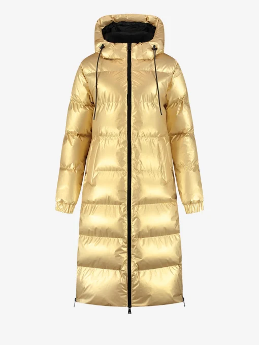 Lange puffer jas met metallic look