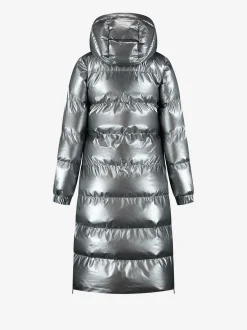 Lange puffer jas met metallic look