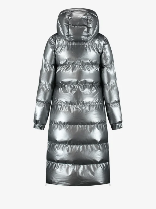 Lange puffer jas met metallic look