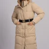 Lange puffer jas met riem en afneembare mouwen
