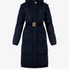 Lange puffer jas met riem en afneembare mouwen