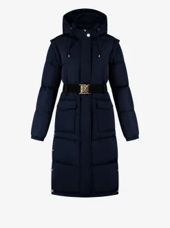 Lange puffer jas met riem en afneembare mouwen