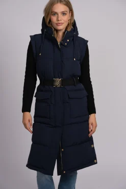 Lange puffer jas met riem en afneembare mouwen