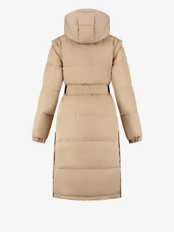 Lange puffer jas met riem en afneembare mouwen