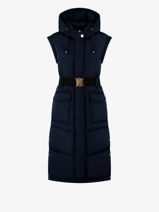 Lange puffer jas met riem en afneembare mouwen
