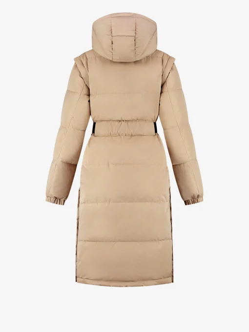 Lange puffer jas met riem en afneembare mouwen