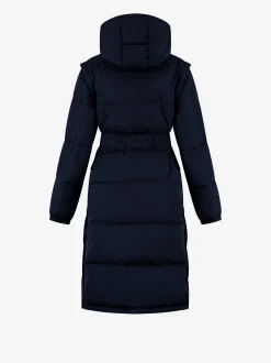 Lange puffer jas met riem en afneembare mouwen