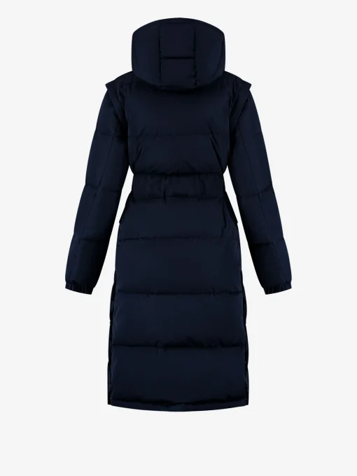 Lange puffer jas met riem en afneembare mouwen