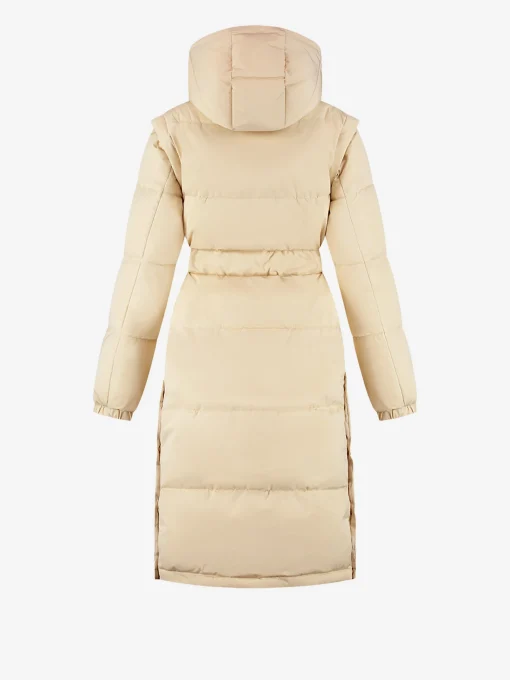 Lange puffer jas met riem en afneembare mouwen
