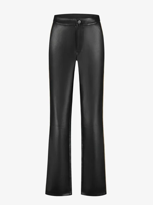 Leren look broek met bies aan zijkant